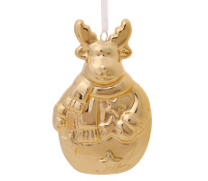 Новогоднее подвесное украшение золотой олень из долом.керамике 8,5*5,5*1,5см